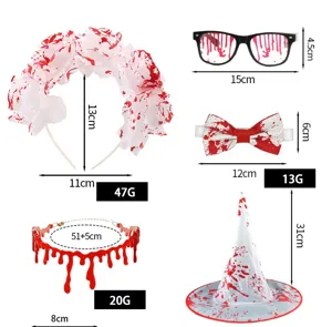 Ensemble de costume d'Halloween sanglant avec serre-tête roses lunettes nœud papillon