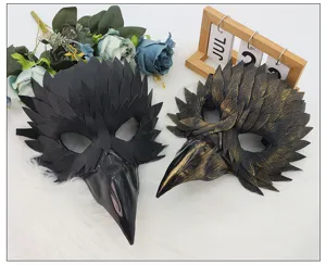 Masques de demi-visage bec d'oiseau d'Halloween, masques de corbeau en cuir pour costumes de fête.