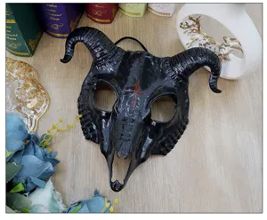 Halloween maschera teschio di capra nera viso intero orrore costume festa supporto