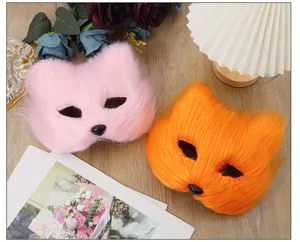 Plush half-face cat fox mask detail view, perfect for Halloween party cosplay dress-up events.