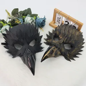 Masque de Bec d'Oiseau Docteur de la Peste Halloween pour Bal Masqué Horreur Plume Demi-Masque Accessoire de Costume Homme Femme Or Noir