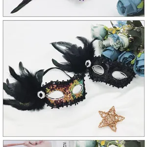 Sequins feather masquerade mask half face party costume prom ball decorative props.