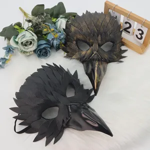 Mascarade d'Halloween masque d'oiseau effrayant en cuir plume demi-visage fête accessoire