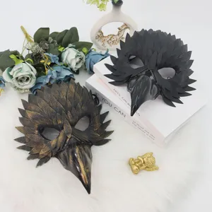 Masque de mascarade Halloween bec d'oiseau plume demi-visage accessoire de costume effrayant