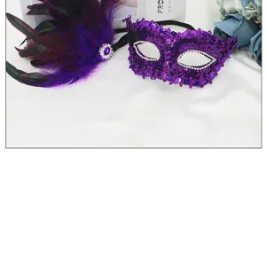 Purple sequin feather half face mask for party carnival ball masquerade prop.