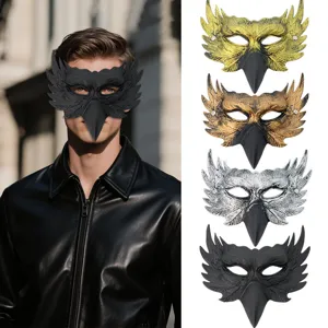 Halloween Retro Owl Half Face Mask PU Foam Bird Mask With Rhinestone For Carnival Cosplay Masquerade Party Costume Adults