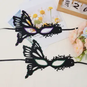 Halloween black rhinestone masquerade mask set, sexy half face butterfly eye mask for party.