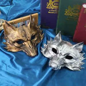 Mascarade d'Halloween masque de loup en PU demi-visage accessoires de fête or et argent.
