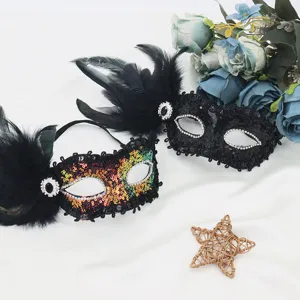 Masquerade mask sequin feather half face mask for carnival party ball performance prop.