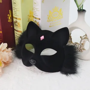 Black plush cat fox mask Halloween costume masquerade party prop sexy eye mask
