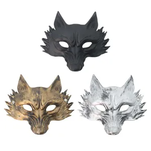 Halloween fête demi visage loup masque PU cuir mascarade costume accessoires noir or argent
