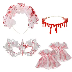 Halloween serre-tête rose sanglante masque dentelle collier et manichettes costume fête