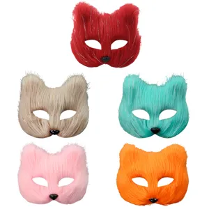 Halloween party plush half-face cat fox mask multi-color costume cosplay props dress up