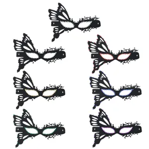 Black lace butterfly masquerade mask with rhinestones for Halloween party cosplay ball.