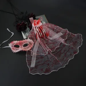 Halloween Maschera Velo Sanguinoso Set Spettrale Pizzo Gotico Festa Accessorio Capelli