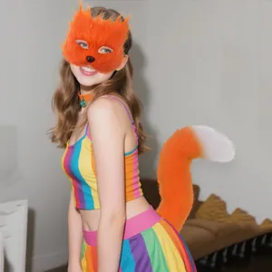 Masque de Renard en Fausse Fourrure Et Queue Accessoires de Performance pour Femmes Sexy Chat Cosplay Halloween
