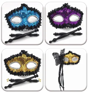 Halloween Party Maskerade Halbgesicht Pailletten Maske mit Stab und Quasten Requisite.