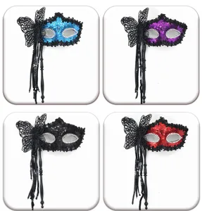 Halloween Party Maskenball Stift Schmetterling Quaste Halbgesicht Maske Pailletten