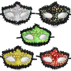 5er Set farbige Pailletten Masken Halbgesicht Augenmaske für Halloween Party Kostüm.