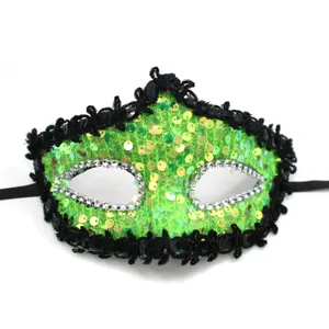 Grüne Pailletten Maskerade Halbgesicht Maske mit schwarzem Rand für Halloween Feier