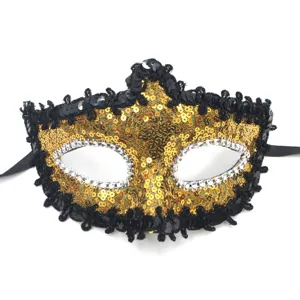 Goldene und schwarze Pailletten Maske fuer Party Ball Karneval Halloween Kostuem Zubehoer