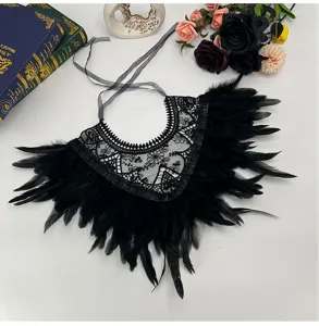 Halloween gothic schwarze spitze feder schal party kostüm cosplay verkleidung zubehör