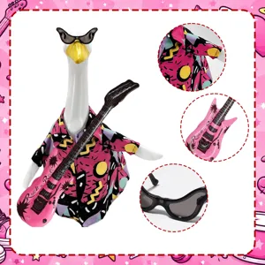 Set Vestiti Oca da Portico Retro Anni 80 Disco Camicia Hawaiana Stampata Occhiali da Sole Chitarra Radio Tastiera Gonfiabili Accessori