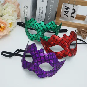 Conjunto de máscara de mascarada de escamas de sirena de PVC fiesta mujer verde rojo morado