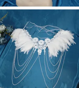 Witte veren kant sjaal kwastje lichaamsketting voor cosplay feest podium kostuum