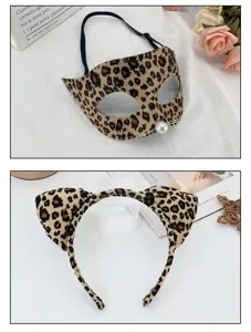 Leopardenmuster Katzenohren Haarreif und Halbgesicht Maske Detail, weiches Kostüm Zubehör.