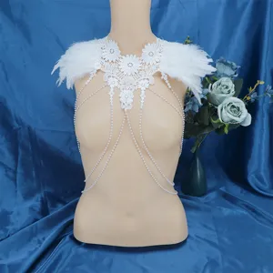 Witte veer kant sjaal gotische cosplay masquerade lichaam ketting stage accessoire