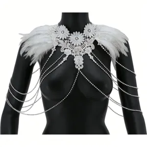Witte veren kant sjaal gotische cosplay schouder ketting stage performance kostuum