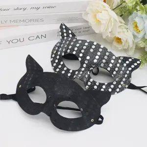 Maschera da gatto con paillettes in PVC per Halloween festa costume oggetti di scena argento