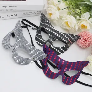Halloween Pailletten Katzenohr Maske Maskerade Party Augenmaske schwarz silber lila