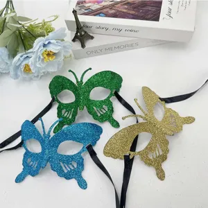 Halloween party glitter butterfly mask set, shiny masquerade eye masks with black ribbons.