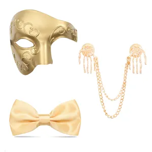 Goldene Maskenball Maske Satin Fliege Skelett Hände Brosche Party Kostüm Zubehör Set