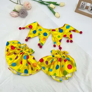 Halloween clown costume set with yellow polka dot collar and sleeve cuffs for party dress up