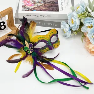 Mardi Gras Maske Feder Maske Lila Gold Gruen Karneval Maske Damen Halbgesicht Kostuem Maske