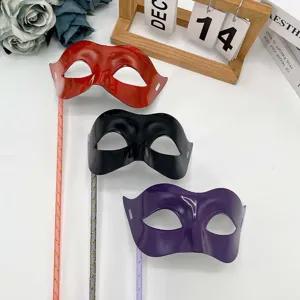 Party half face mask handheld masquerade props retro smooth board Halloween festival decor