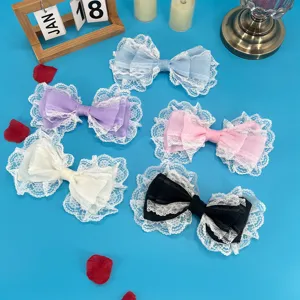 Cute sweet Lolita style lace hair bow clips set, sweet girl Japanese hair accessories.