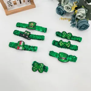 St. Patrick's Day green sequin hairbands shamrock bow clips festive party headwear.