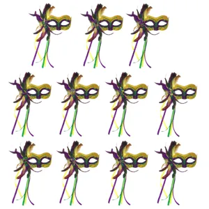 Mardi Gras Karneval Maske lila grün Federn Glitzer Damen Halbmaske Kostüm Party neu