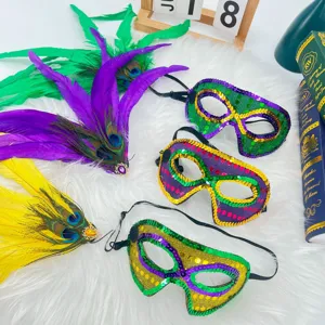 Mardis Gras Federmaske Karneval Party Maskenball Dekoration Set Lila Gruen Gold