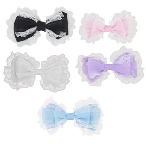 Cute Japanese Lolita style bow lace hair clips set sweet girl party hair accessories