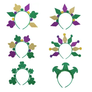 Mardi Gras Carnival party headband green purple gold glitter festival costume hair hoop