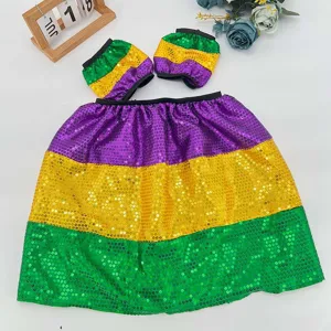 Carnival sequin costume set purple green gold skirt sleeves party dress apparel outfit