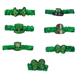 Green Sequin Headband St. Patrick's Day Shamrock Bow Top Hat Party Hair Accessories Main
