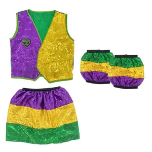 Brazil Carnival sequin vest skirt sleeve costume set for party dress up colorful outfit