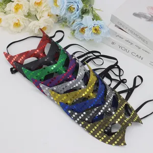 Women Sexy Mysterious Sequin Half Face Eye Mask For Masquerade Halloween Carnival Party Performance Bat Shape PVC Party Mask