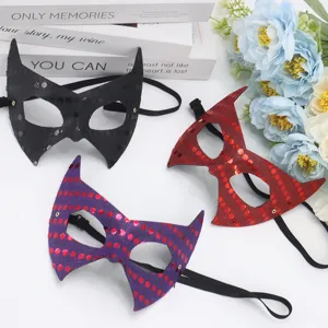 Masquerade half face sequin mask Halloween party costume eye mask with cat ears and elastic band.
